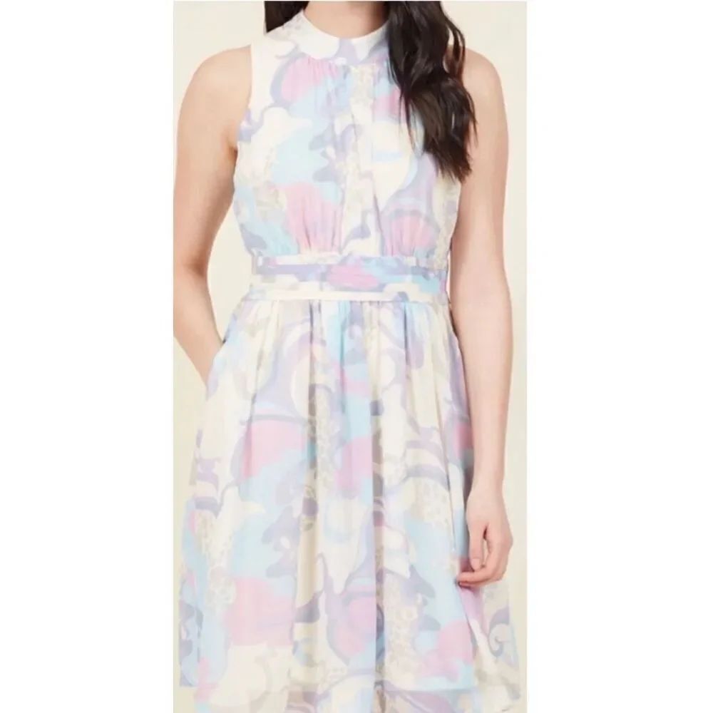 Modcloth Windy City Pastel Swirl High Neck Flowy Dress - Women’s US XL